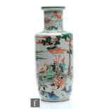 A Chinese famille verte rouleau vase, possibly Kangxi period (1654-1722) the vase decorated