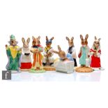 Eight Royal Doulton Bunnykins Ankhesenamun DB295, Judge Bunnykins DB188, Vicar Bunnykins DB254,