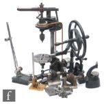 A 20th Century watch maker's bench drill, hand operation and belt driven, height 44cm, a Lorch black