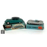 Two Corgi Toys diecast model cars, 210 Citroen DS19 with green body, black roof, silver trim and