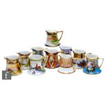 Ten assorted early to mid 20th Century Noritake jugs, each with gilt and enamel decoration to