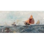 MANNER OF WILLIAM ANSLOW THORNBERY (1847-1907) - Fishing boats caught in a swell, oil on board,