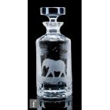 A 20th Century Rowland Ward clear crystal decanter, of shouldered cylinder form with facet cut