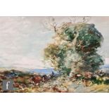 DAVID T. ROBERTSON (1879-1952) - A horse drawn cart in a wooded landscape, watercolour, signed,