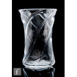 A Stuart & Sons Art Nouveau clear crystal glass vase, of waisted form, with ribbed spiral decoration