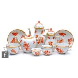 A Herend Chinese Bouquet or Apponyi pattern cabaret set comprising coffee pot, teapot, two cups