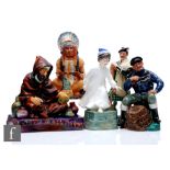 Five Royal Doulton figures comprising The Lobster Man HN2317, The Potter HN1493, The Laird HN2361,