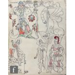 ALBERT WAIWNRIGHT (1898-1943) - Four sketch book pages depicting costumes designs and character