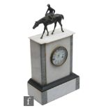 A late 19th to early 20th Century marble mantel clock with eight day movement, the case mounted with