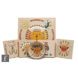 A collection of Navajo sand paintings comprising a large 33cm square panel designed by Pauline
