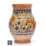 A large 1930s Charlotte Rhead for Crown Ducal vase decorated in the Byzantine pattern, printed