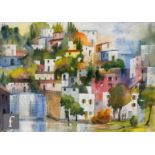 SHEILA HILL (CONTEMPORARY) - 'Village on the Med', watercolour, signed with initials, inscribed on