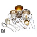 A small parcel lot of assorted hallmarked and other silver items to include three christening