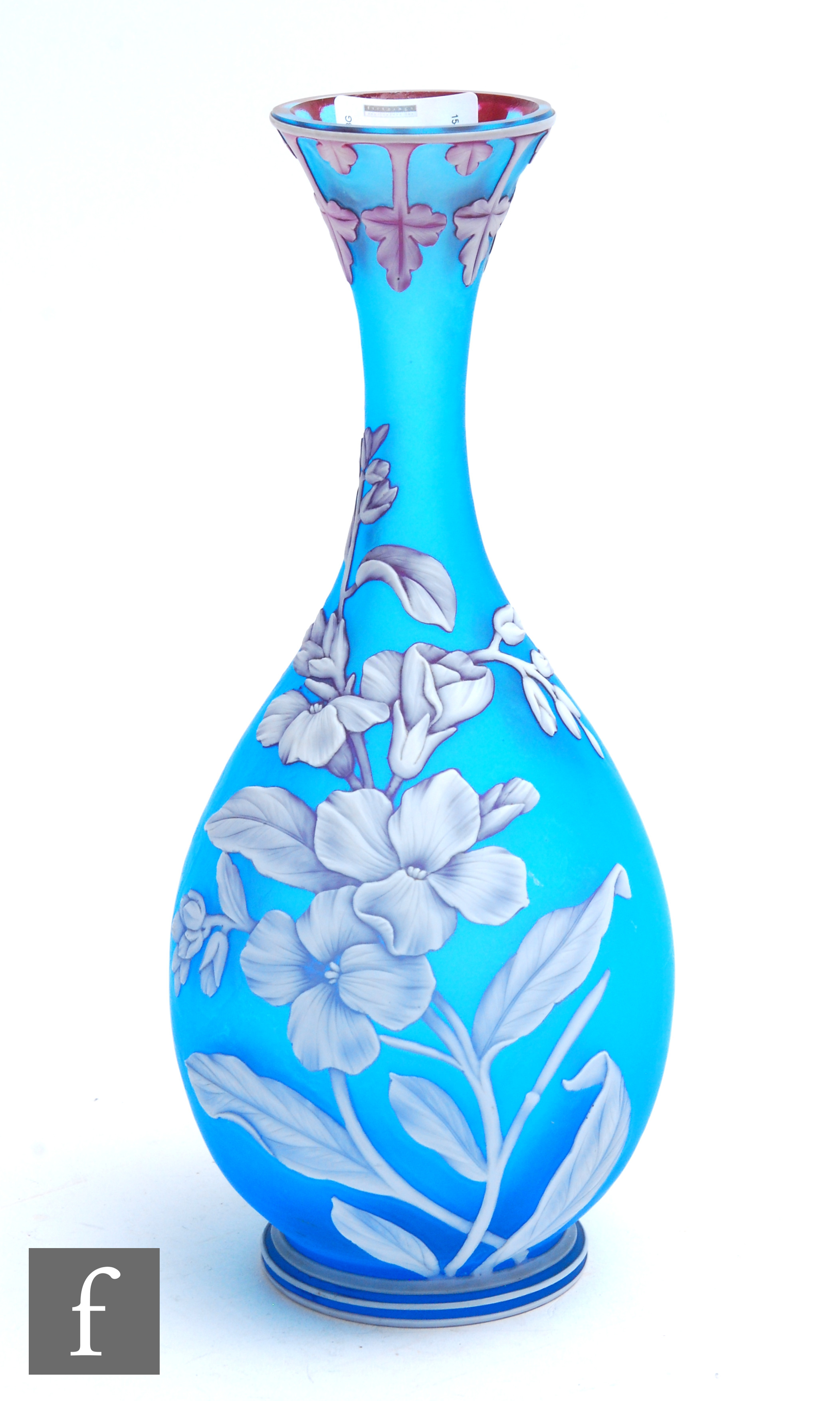 A late 19th Century Thomas Webb & Sons cameo glass vase of footed bottle form with a slender drawn - Image 2 of 8