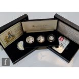 An Elizabeth II 2017 Tristan Da Cunha three coin silver proof Sapphire Jubilee set, 2020 five