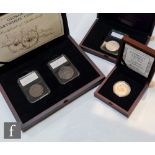 Three George III to Victoria coins to include a  1797 Cartwheel one and two pence set, an 1821 crown