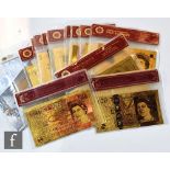 Various Elizabeth II gold novelty banknotes, fifty to one pound notes, also other country issues,