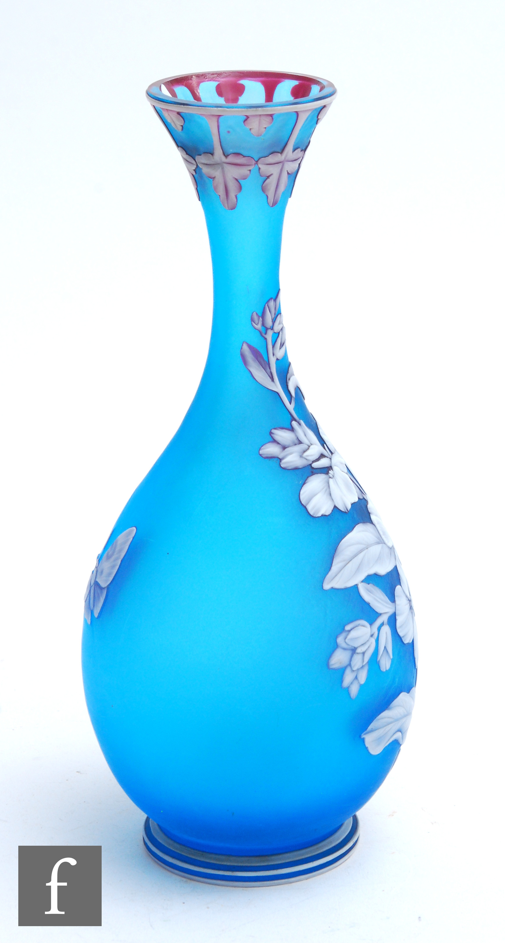 A late 19th Century Thomas Webb & Sons cameo glass vase of footed bottle form with a slender drawn - Image 3 of 8