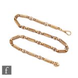 A late 20th Century 9ct rose gold hallmarked pierced fetter and belcher fancy link necklet, weight