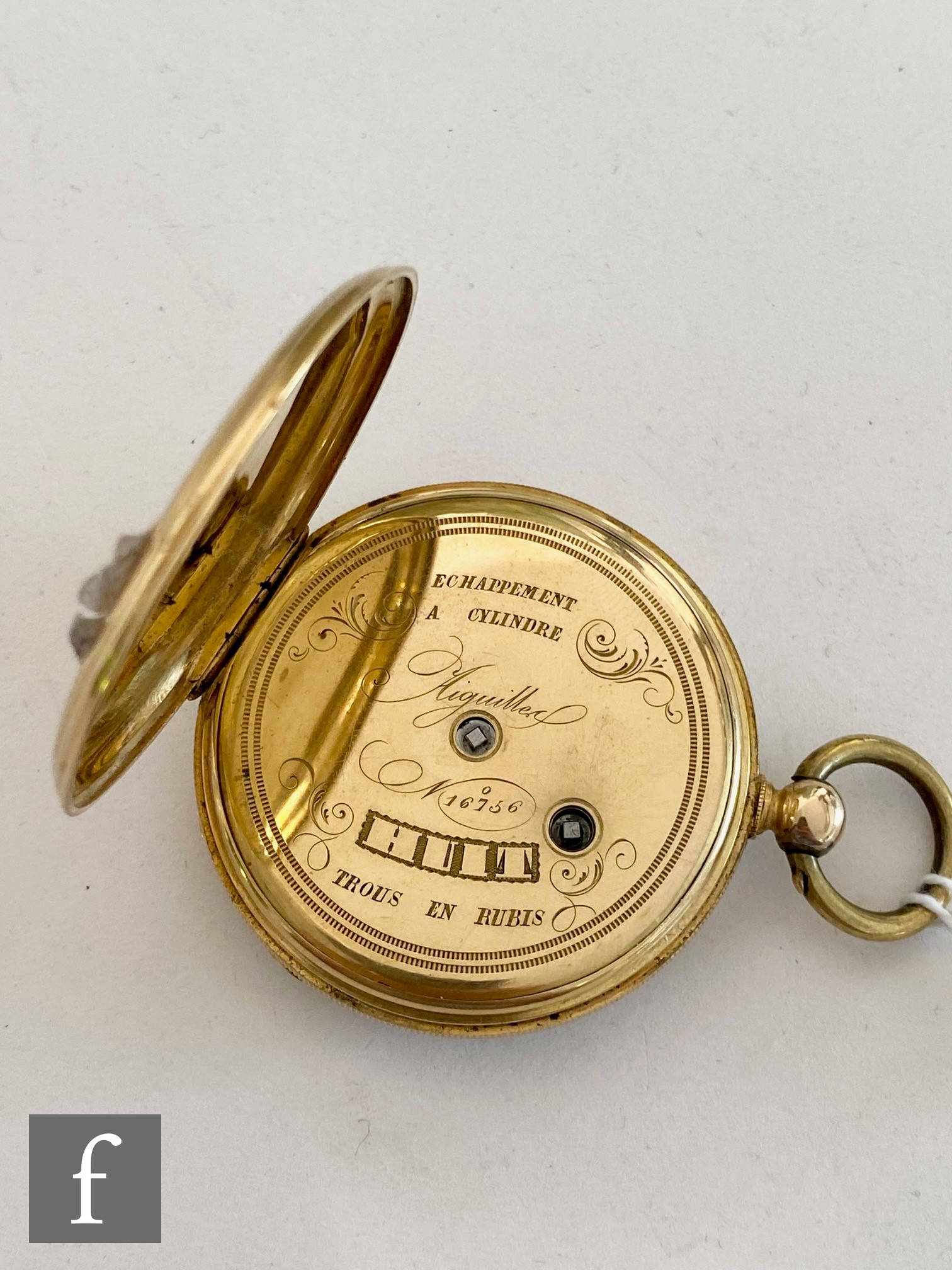 A 19th Century 18ct continental open faced key wind dress pocket watch, Roman numerals to a white - Image 2 of 3