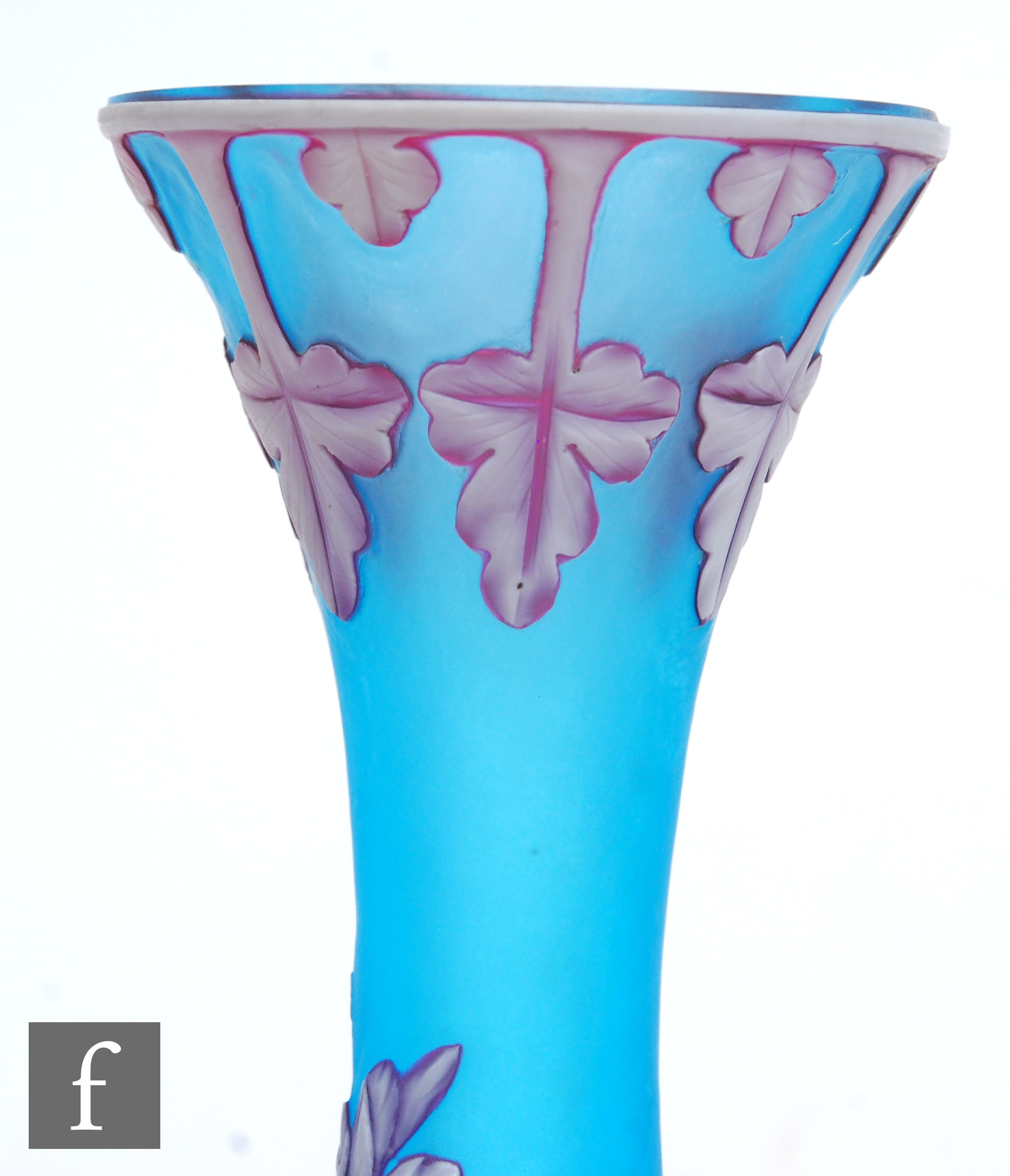 A late 19th Century Thomas Webb & Sons cameo glass vase of footed bottle form with a slender drawn - Image 8 of 8