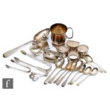 A parcel lot of assorted hallmarked silver items to included flatware, napkin rings, condiment