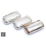 Three Elizabeth II hallmarked silver snuff boxes each of rounded rectangular form, two with engine