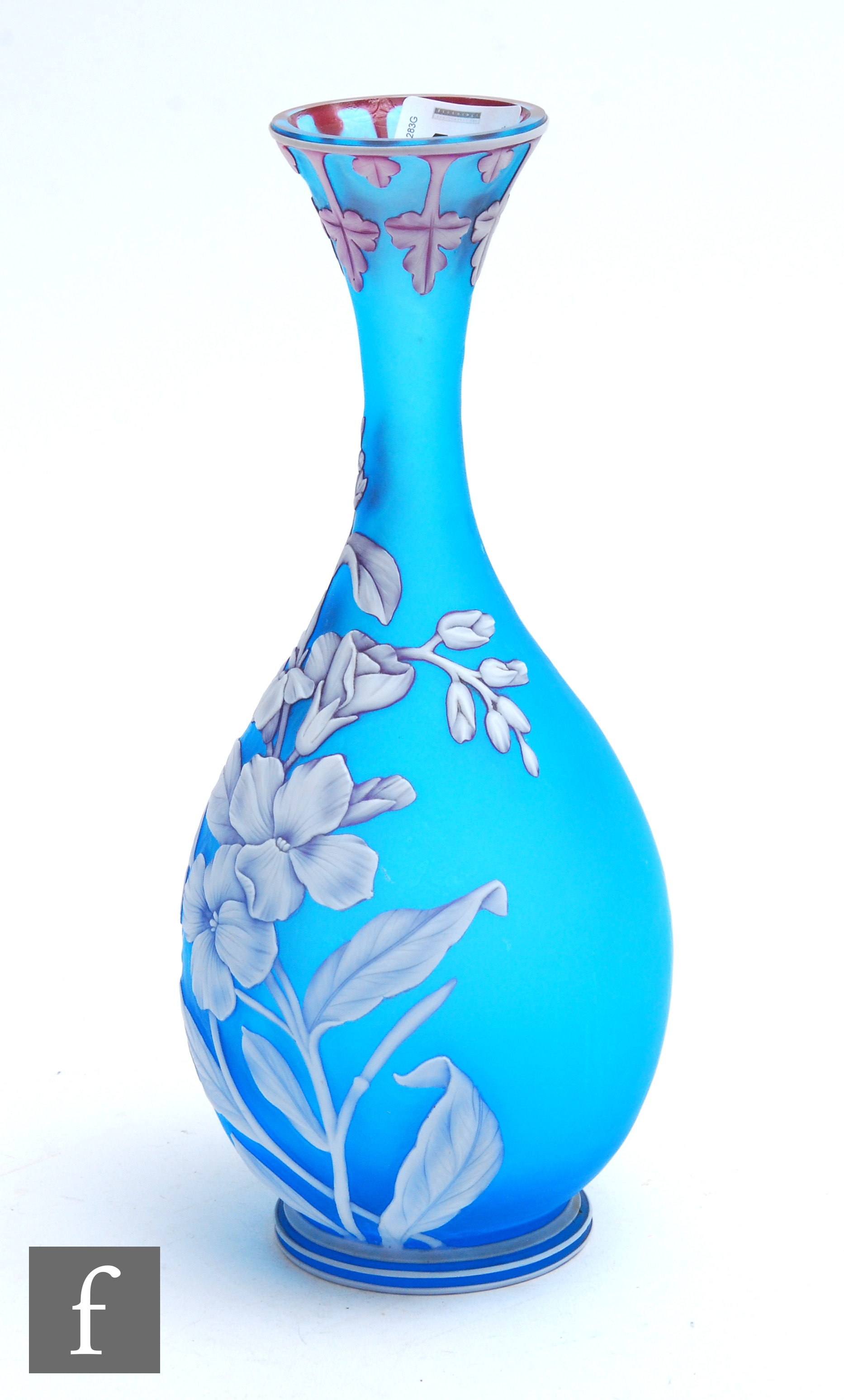 A late 19th Century Thomas Webb & Sons cameo glass vase of footed bottle form with a slender drawn - Image 5 of 8