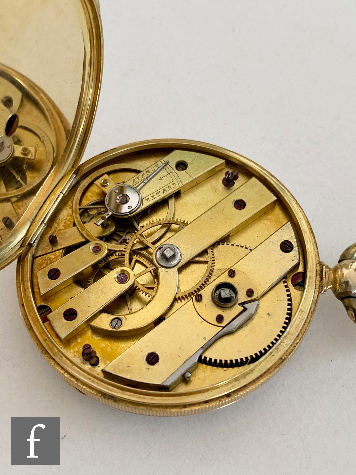 A 19th Century 18ct continental open faced key wind dress pocket watch, Roman numerals to a white - Image 3 of 3
