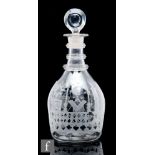A Georgian clear crystal decanter, of ovoid form with tall collar neck and three annulated neck