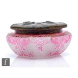 An early 20th Century Val St Lambert cameo lidded bowl, circa 1900, the body cased in ruby over