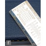 A hallmarked silver ruler engraved with British Prime Ministers in chronological order to front,