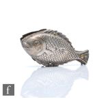 An Edwardian hallmarked silver pin cushion modelled as a fish with scale decoration, weight 8.5g,