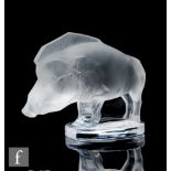 A later 20th Century Lalique clear and frosted glass car mascot titled Sanglier after an original