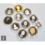 Various Elizabeth II silver coins of the Queen Mother, UK islands, 2000 five pound coin, Guernsey