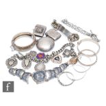 A small parcel lot of silver jewellery and other items to include a silver graduated Albert chain