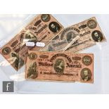 Three American Confederate One hundred dollar bills, Richmond February 17th 1864, Nos 51564,