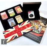 An Elizabeth II '50 years of the 50p' capsule edition set, five coins, Kew gardens, Roger Bannister,
