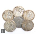 Six Austrian Marie Theresa dollars, all dated 1780. (6)
