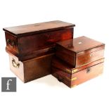 A small 19th Century stained pine box, the interior fitted with an internal drawer, width 52cm, a