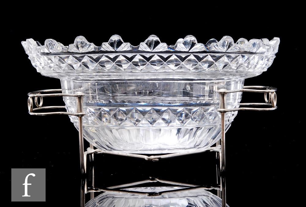 A large late 18th Century clear crystal Vandyke bowl, circa 1800, of oval section with panel facet