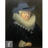 DUTCH SCHOOL IN THE 17TH CENTURY STYLE - Portrait of a lady wearing a ruff and brimmed hat, oil on