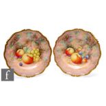 Two Royal Worcester Fallen Fruits cabinet plates decorated by Telford with hand painted apples,