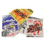 A collection of four unframed 1960s posters advertising speedway fixtures at The Monmore Green