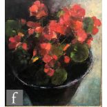 ENGLISH SCHOOL (CONTEMPORARY) - Geraniums in a pot, oil on board, framed, 41cm x 37cm, frame size