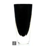 A 20th Century sommerso glass vase, of tapering cylinder form, internally decorated with a black