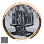 A Fornasetti for Da Rin & C Heinrich printed plate decorated in black with gilt rim, produced for