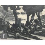 CLARE LEIGHTON (1898-1989) - 'The Net Menders', wood engraving, signed and titled in pencil, dated