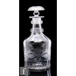 An early 19th Century Irish clear crystal decanter, circa 1815, of shouldered cylinder form