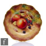A Royal Worcester Fallen Fruits hand painted cabinet plate decorated by Nutt with apples and